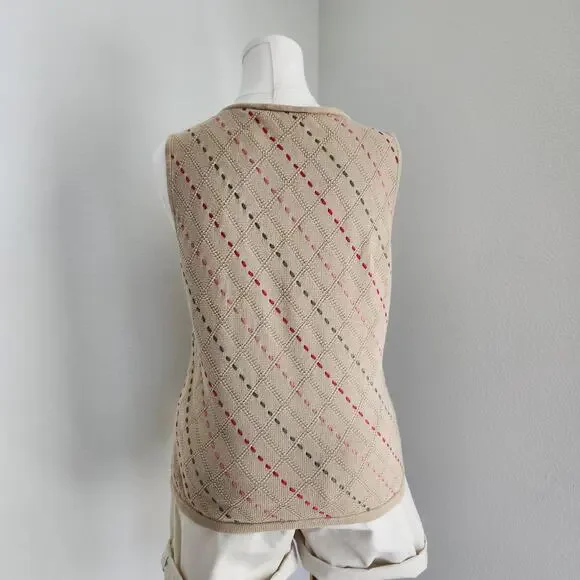 Vintage Y2K Liz Claiborne Tan Cotton Knit Running Stitch Sleeveless Tank Top M L - Picture 6 of 9